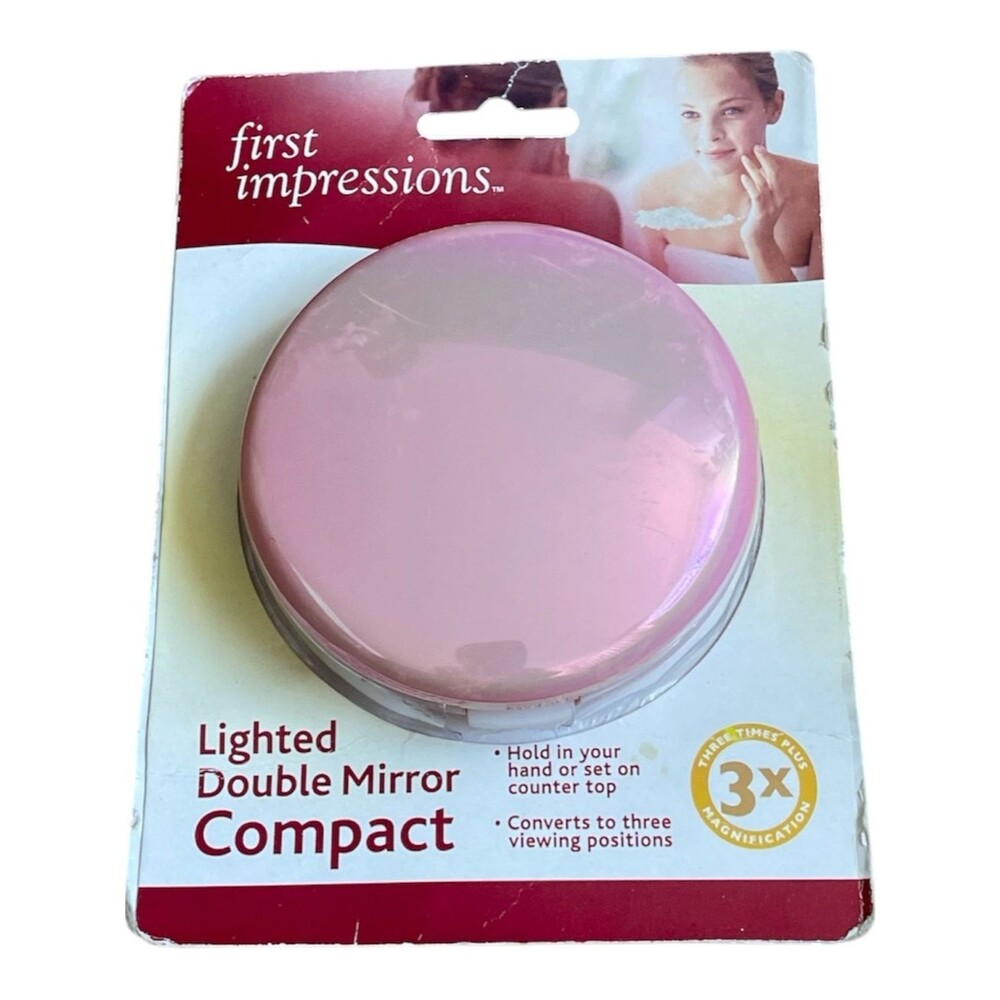 First Impressions Pink Lighted Double Mirror Compact New Sealed